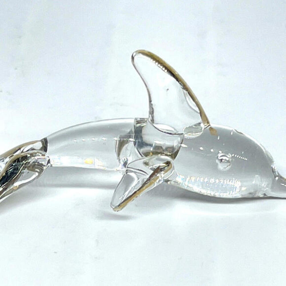 Vintage Miniature Hand Blown Glass Dolphin Figurine Gold Trim 2.25" Art Glass‎
